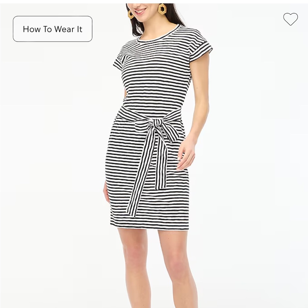 Jcrew Factory striped tie waist dress short cap sleeve black white XS